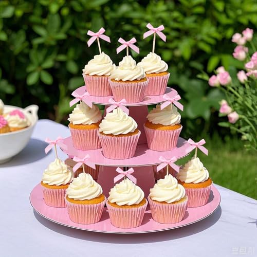 48Pcs Pink Bow Cupcake Toppers (48 Count)