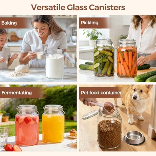 Large Glass Jars with Airtight Lids 1.1 Gallon 2 Pack Wide Mouth (2 Count)