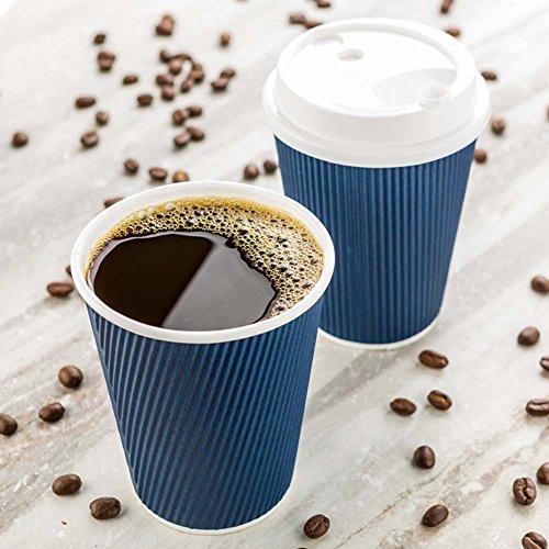 Ripple Wall Coffee Cups 25 Count 12 Ounce Insulated Midnight Blue Paper Cups