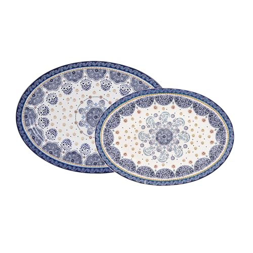 Blue Talavera 16 plus 14 inch Oval Platters Set (2 Count)