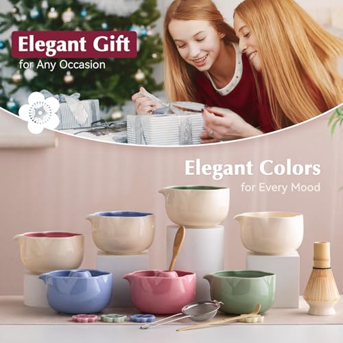Matcha Set 8Pcs Floral Ceramic Matcha Kit with Matcha Whisk