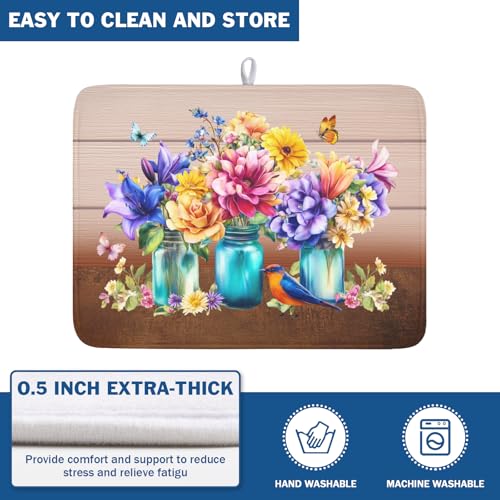 Spring Colorful Flowers Dish Drying Mat for Kitchen Counter