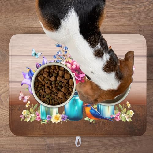 Spring Colorful Flowers Dish Drying Mat for Kitchen Counter
