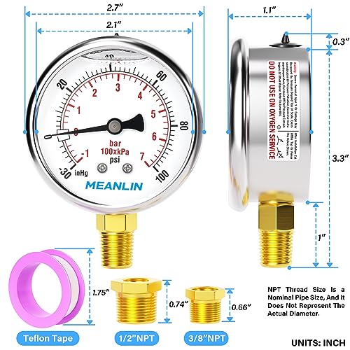 30inHG~100Psi Stainless Steel 1