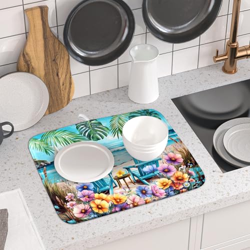 Spring Summer Sea Chair Dish Drying Mat for Kitchen Counter
