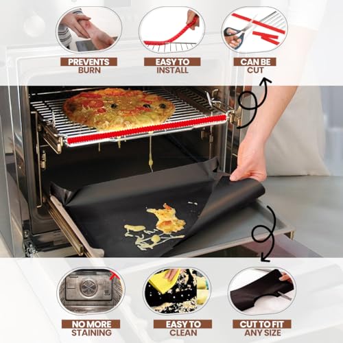 Oven Liners for Bottom of Oven 17"x 25" and Silicone Rack Guards Red 22" (4 Count)