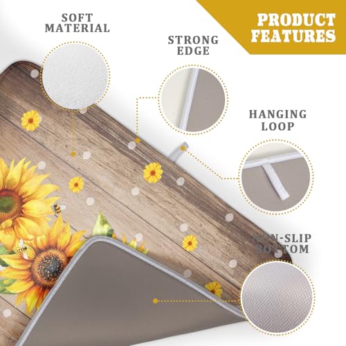 Summer Sunflower Bee Dish Drying Mat for Kitchen Counter