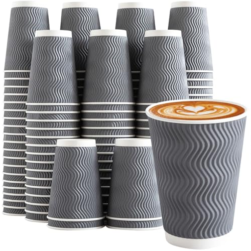 120 Pack 12 oz Coffee Cups Disposable Insulated Paper Cup Gray (120 Count)
