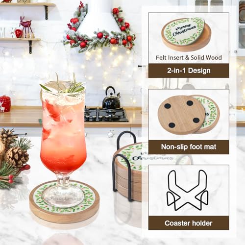 Christmas Coasters Set of 4 with Holder