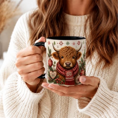 Nordic Christmas Highland Cow Coffee Mug