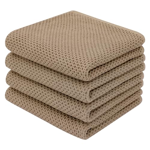 100% Cotton Waffle Weave Kitchen Dish Towels 4 (4 Count)
