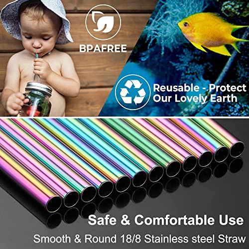 4 Pcs Rainbow 0.4" Wide Bore Reusable Stainless Steel Smoothie Straw (4 Count)