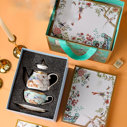 3 Pieces Ceramic Blue Birds and Flowers Tea for One Set