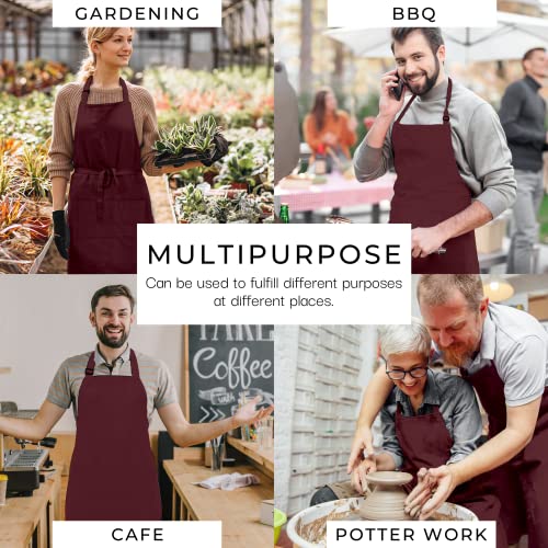 Chef Apron for Women Men with Pockets Cotton Kitchen Cooking Full Length Aprons Tawny Port