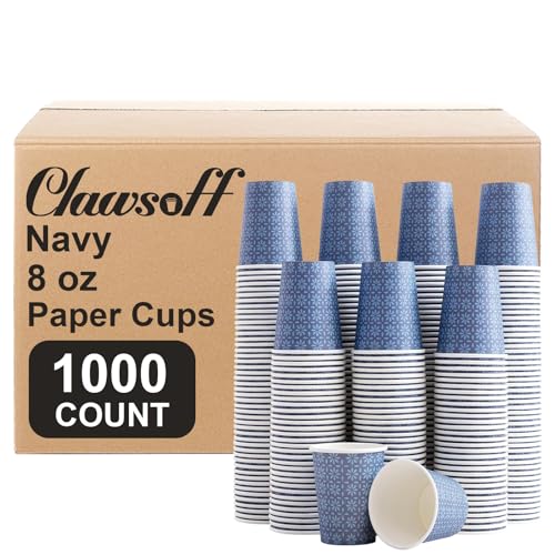 1000 Pack Paper Cups 8 oz Bulk Disposable Coffee Cups Navy Floral (1000 Count)