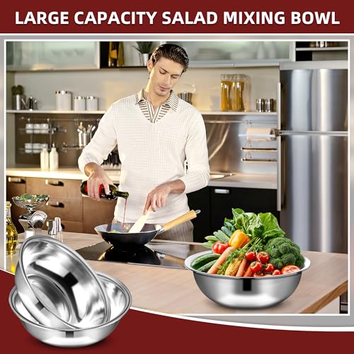 10 Pcs Stainless Steel Mixing Bowls Metal Mixing Bowls Extra Large Basin Salad Bowl with Deeper Edge (10 Count)