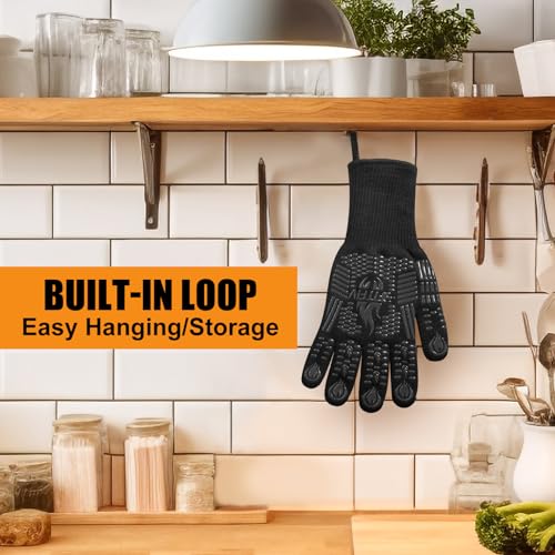 BBQ Gloves 1472°F Heat Resistant with Silicone Grip Oven Mitts (2 Count)