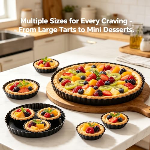 Tart Pan Set 10 & 9 Inch Tart Pans with 5 & 4 Inch Mini Tart Pans Removable Bottom