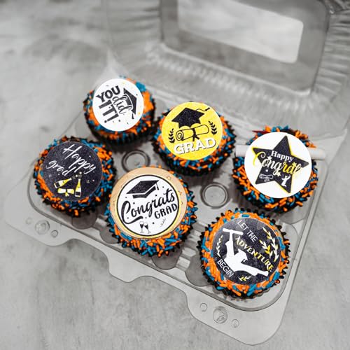 48Pcs Edible Graduation 2026 Cupcake Toppers Wafer Paper Grad Cap Diploma Cake Decoration Picks for 2026 Grad Theme Party Cake Decor Supplies Black Gold (48 Count)