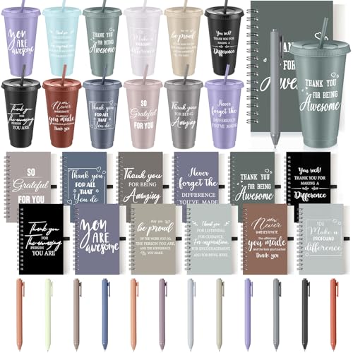 36 Pcs Employee Appreciation Gifts Bulk 24 oz Thank You Tumbler with Lid and Straw Mini Spiral Notebooks and Pens Appreciation Gifts for Team Employee Coworkers Teacher (36 Count)