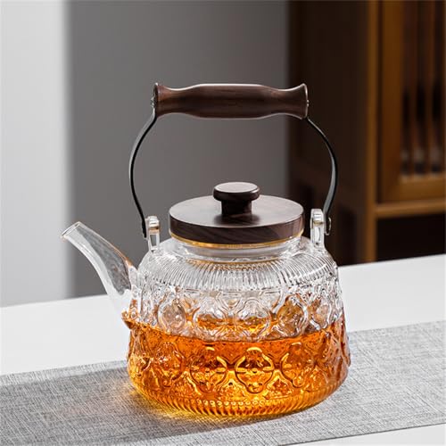 Stovetop Safe Glass Teapot with Malus Spectabilis Pattern Removable Infuser Fine Borosilicate Tea Pot perfect for Fruit Flowering Tea Canister Premium Quality Tea Kettle Gift