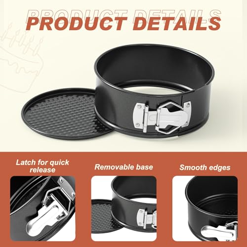 4 Pcs 6 Inch Non Stick Springform Pan with Removable Bottom Black (4 Count)