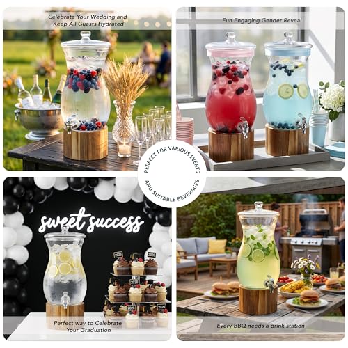 Madera Glass Drink Beverage Dispenser with Wood Base