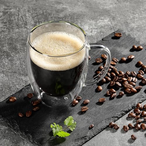 2 Pack Double Walled Glass Coffee Mugs with Handles (2 Count)
