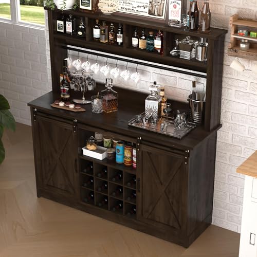 55” Farmhouse Coffee Bar with 4 Tier Storage Hutch