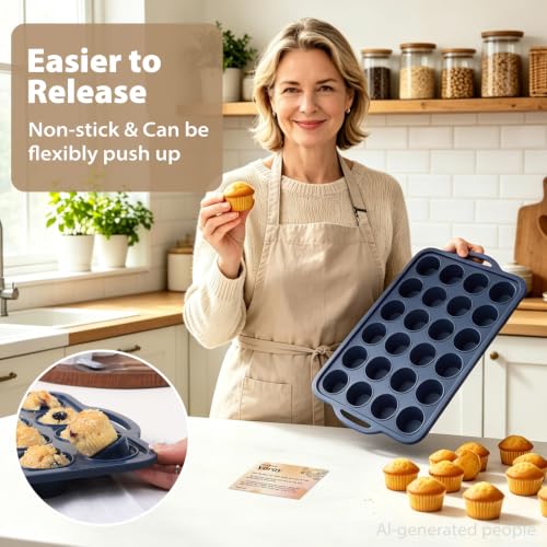 Mini Silicone Muffin Pan with Frame Non Stick Cupcake Tin Baking Mold