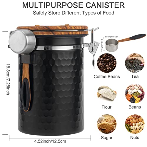 Coffee Canisters Airtight Coffee Bean Storage Container Kitchen Stainless Steel Food Storage Container with Scoop Date Tracker & CO2 Valve 61Fl Oz (60.8652 Fl Oz)