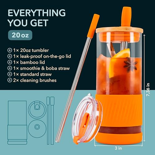 Glass Cups With Lids and Straws
