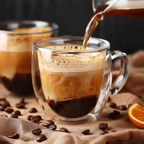 Set of 4 Double Walled Glass Coffee Mugs 3 Ounces Insulated Layer Coffee Cups with Handle Borosilicate Glass Espresso Cup for Hot Beverage (4 Count)