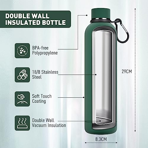 Slim Insulated Water Bottles for Travel 32oz with Clip