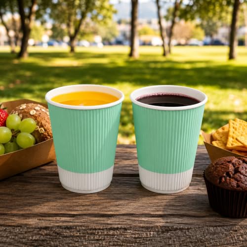 Ripple Wall Coffee Cups 25 Count 12 Ounce Insulated Light Green Paper Cups