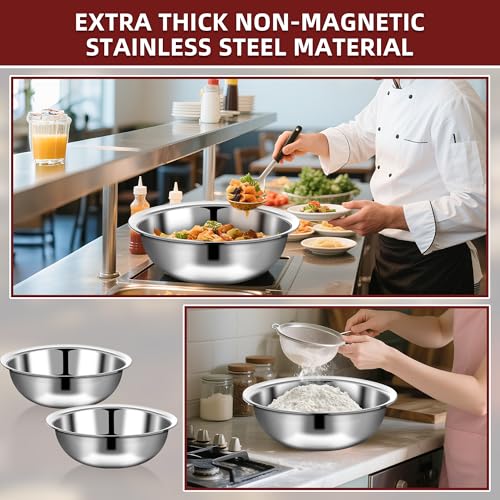 6 Pcs Stainless Steel Mixing Bowls Metal Mixing Bowls Extra Large Basin Salad Bowl with Deeper Edge (6 Count)