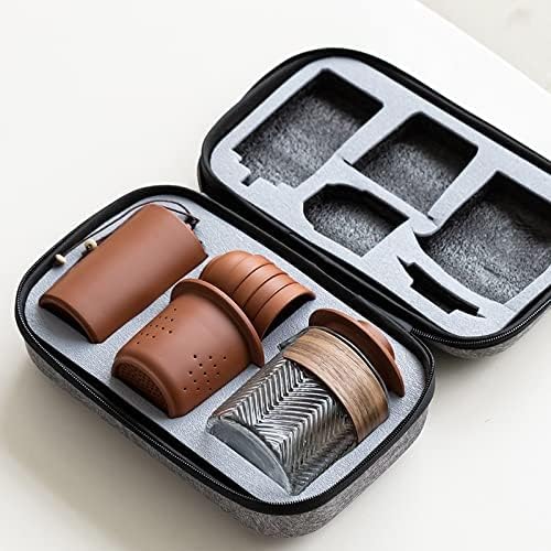 Travel Tea Set Ceramic Portable Sets with Carring Cases Teapot with Small Glass Filter Flower Teawares Gift