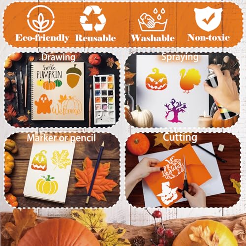45Pieces Christmas Halloween Fall Thanksgiving Cookie Stencils Reusable Holiday DIY Baking Cake Templates Stencil for Food Dessert Craft
