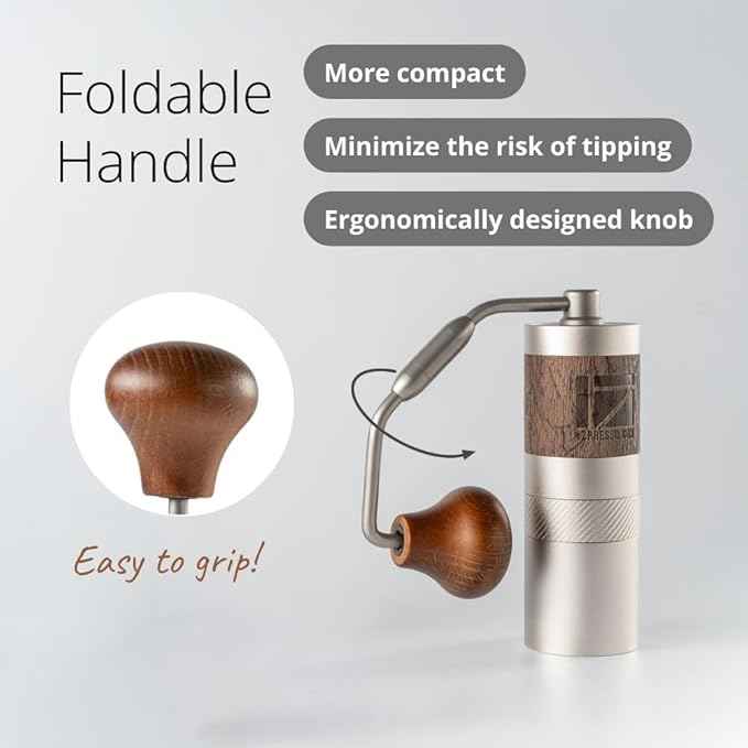 1Zpresso Q Manual Coffee Grinder with Stainless Steel Conical Burr, Foldable Handle for Drip, French Press, Cold Brew, Travel