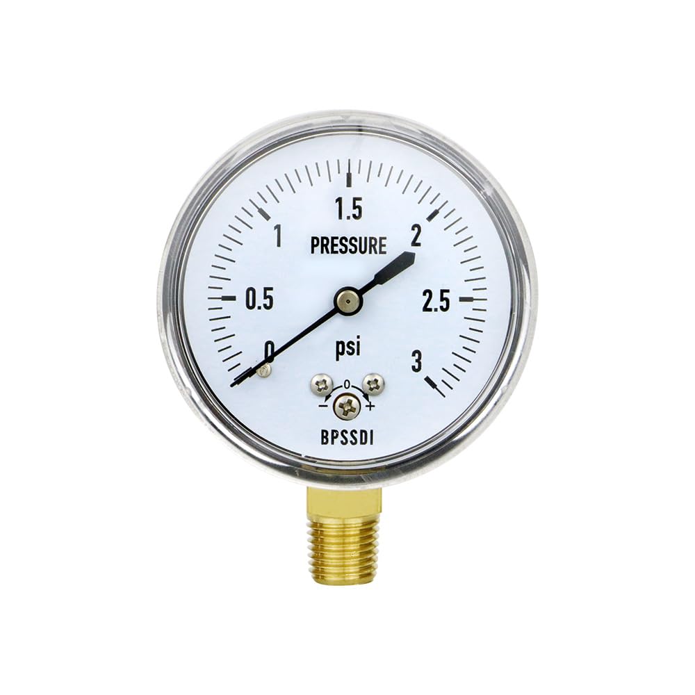 0-3 Psi Low Pressure Gauge, Capsule Gauge, 304 Stainless Steel Case, 2.5