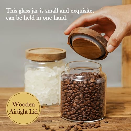 Glass Storage Container Airtight Food Jars Kitchen Canister with Wood Lids (20 Ounce)