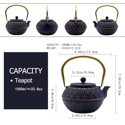 33.8oz Small Cast Iron Tea Kettle for Stovetop