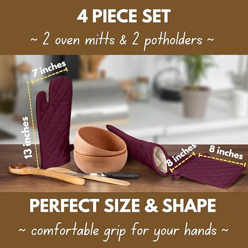 4 Piece Set 2 Oven Mitts & 2 Potholders (4 Count)