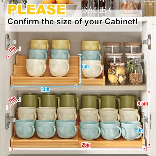 3 Tier Expandable Bamboo Mug Holder For Countertop Coffee Cup Holder Display Mug Organizer Mug Rack for Coffee Bar Organizer Mug Shelf for Cabinet for Kitchen (16 Ounce)