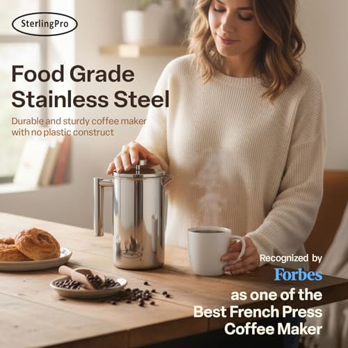 Non Toxic Insulated Stainless Steel French Press Coffee Maker 34oz