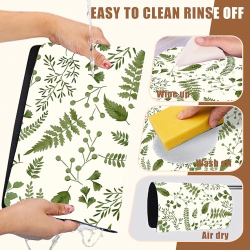 Green Leaf Coffee Mat Herb Dish Drying Mat for Kitchen Counter Hide Stain Rubber Backed Absorbent Coffee Bar Accessories Fit Under Espresso Machine