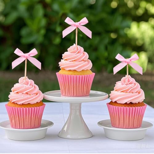 48Pcs Pink Bow Cupcake Toppers (48 Count)