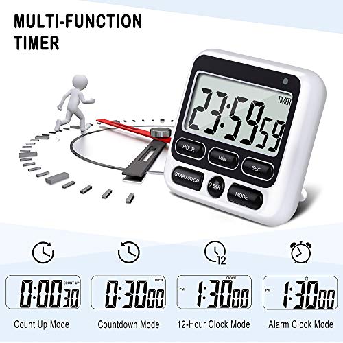 4-in-1 Digital Timer with Count Up/Down, Clock & Alarm, Ring & Silent Modes