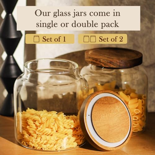 Glass Storage Container Airtight Food Jars Kitchen Canister with Wood Lids