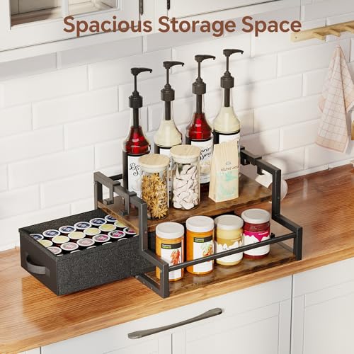 Coffee Syrup Organizer Rack with Coffee Pod Drawers and Cup Hook